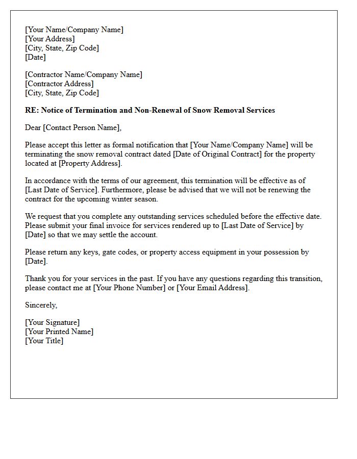 Snow Removal Contract Termination And Non-Renewal Letter