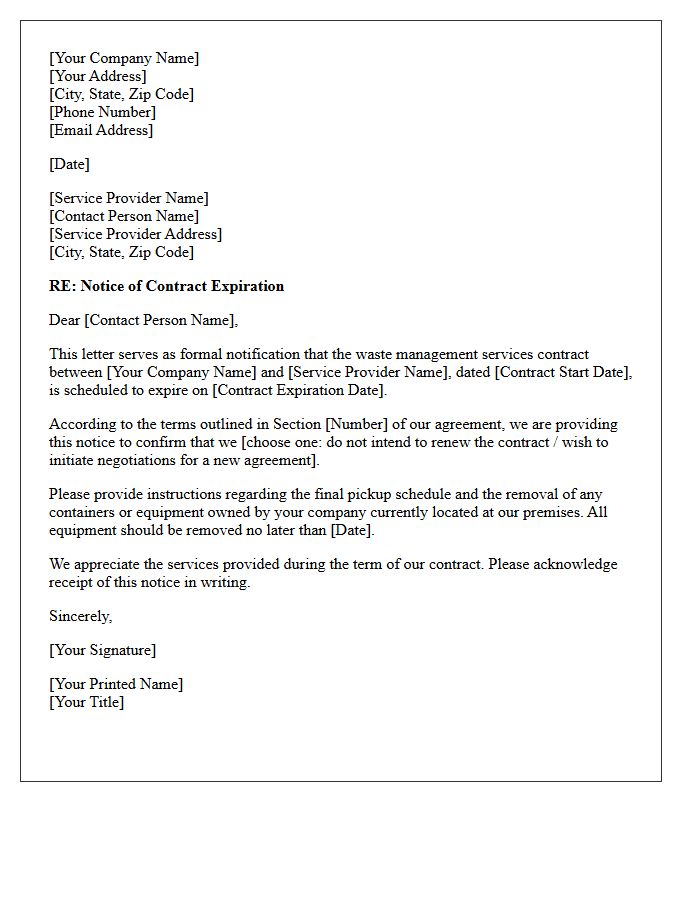 Waste Management Contract Expiration Notice Letter