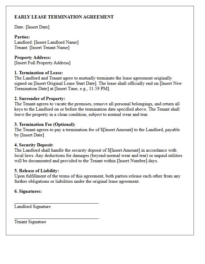 Early Lease Termination Agreement Letter