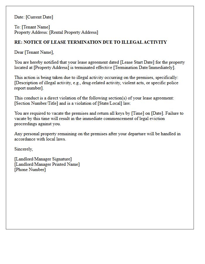 Illegal Activity Lease Termination Letter