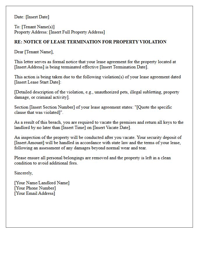 Lease Termination Letter for Property Violation