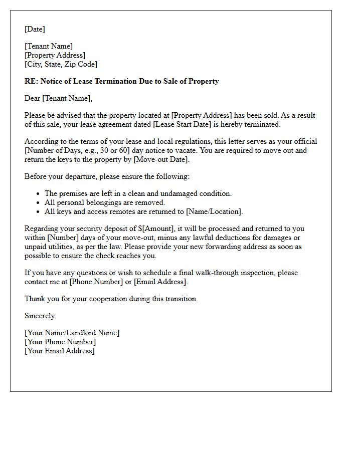 Notice of Lease Termination Letter Due to Property Sale