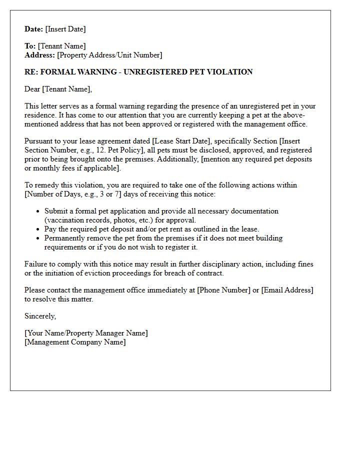 Formal Warning Letter Regarding Unregistered Pet