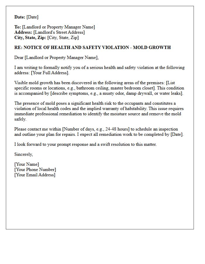 Notice of Health and Safety Violation Letter for Mold Growth