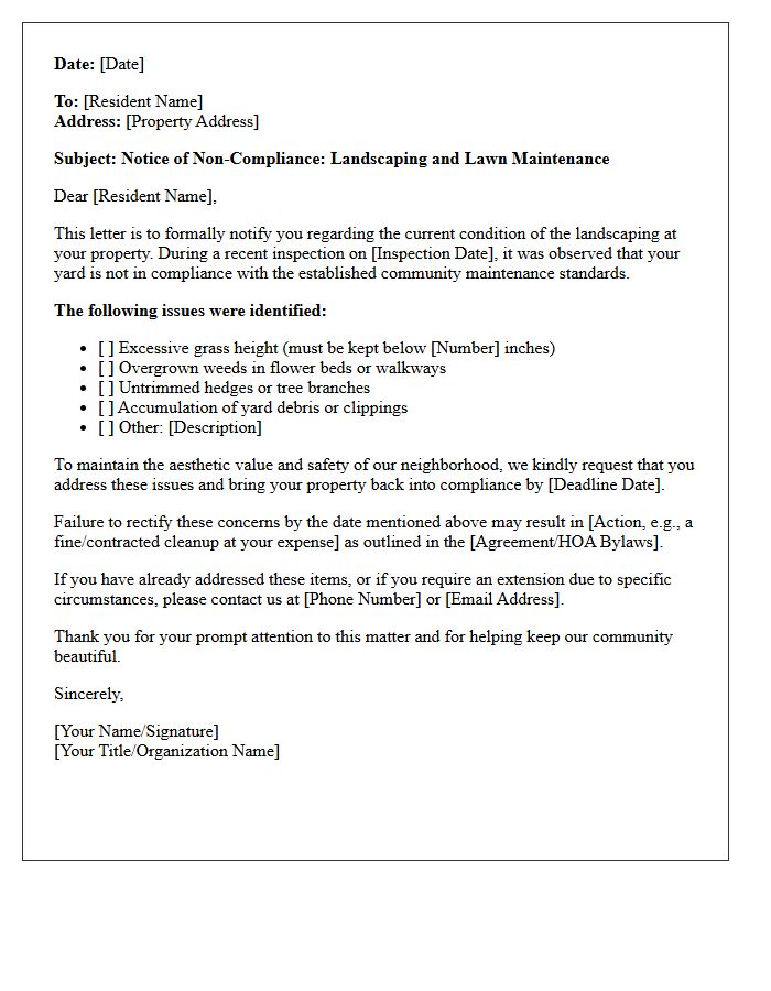 Landscaping and Lawn Care Maintenance Compliance Letter