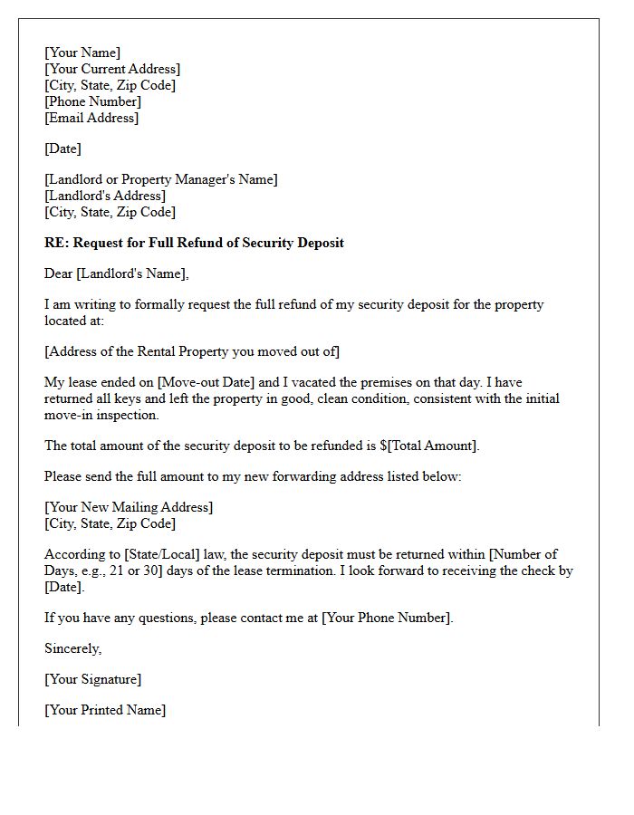 Full Security Deposit Refund Letter