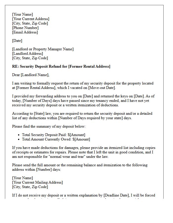 Security Deposit Itemization and Demand Letter