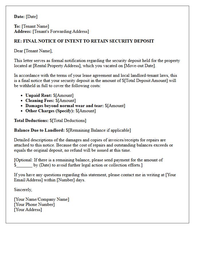 Final Notice Of Intent To Keep Security Deposit Letter