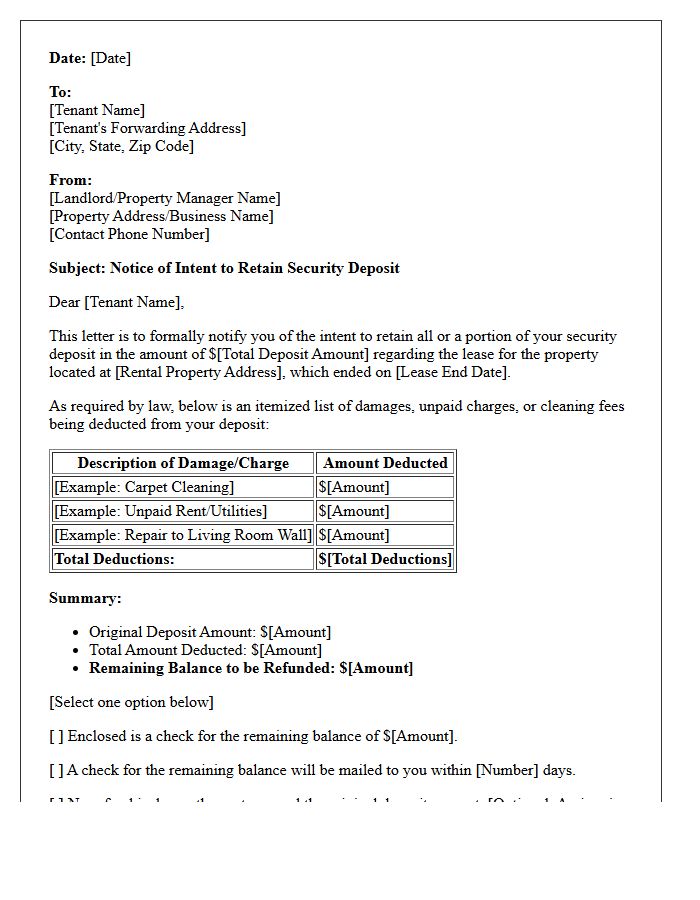 Security Deposit Retention Intent Letter