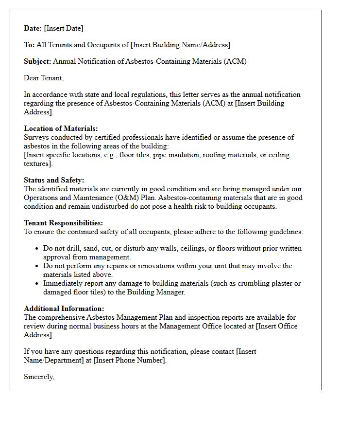 Annual Tenant Notification of Asbestos Presence Letter