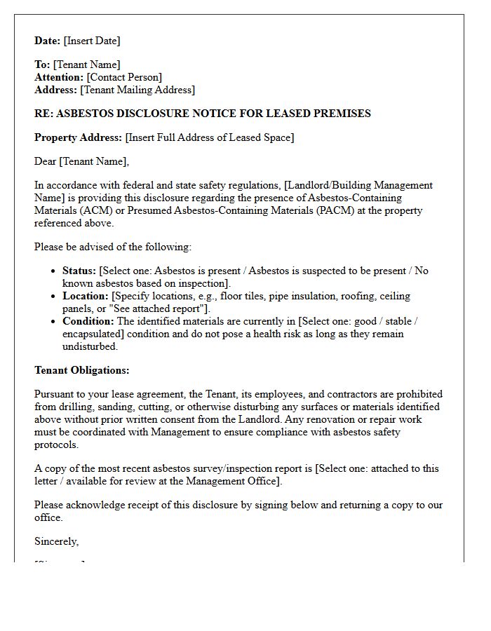 Commercial Lease Asbestos Disclosure Letter