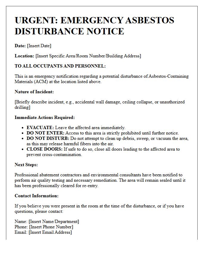 Emergency Asbestos Disturbance Warning Letter