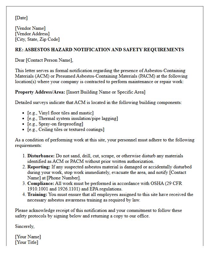 Maintenance Vendor Asbestos Hazard Letter