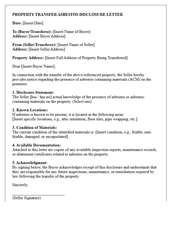 Property Transfer Asbestos Disclosure Letter
