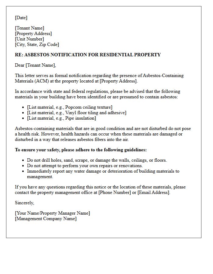 Residential Property Asbestos Notice Letter