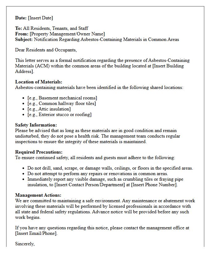 Shared Common Area Asbestos Notification Letter