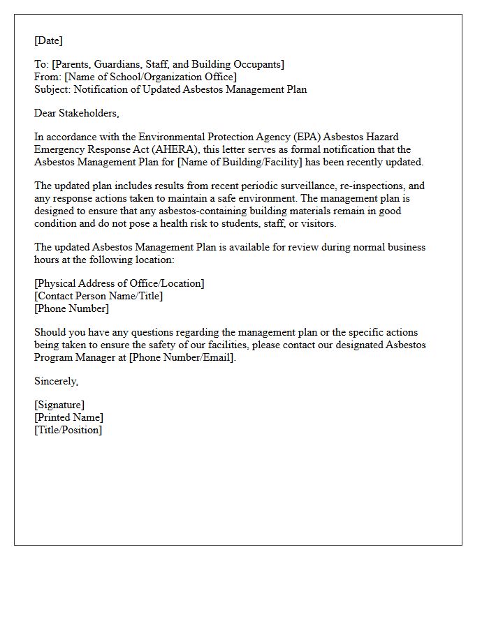 Updated Asbestos Management Plan Notification Letter