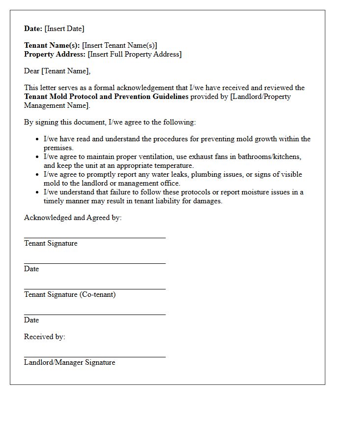 Acknowledgement of Tenant Mold Protocol Letter