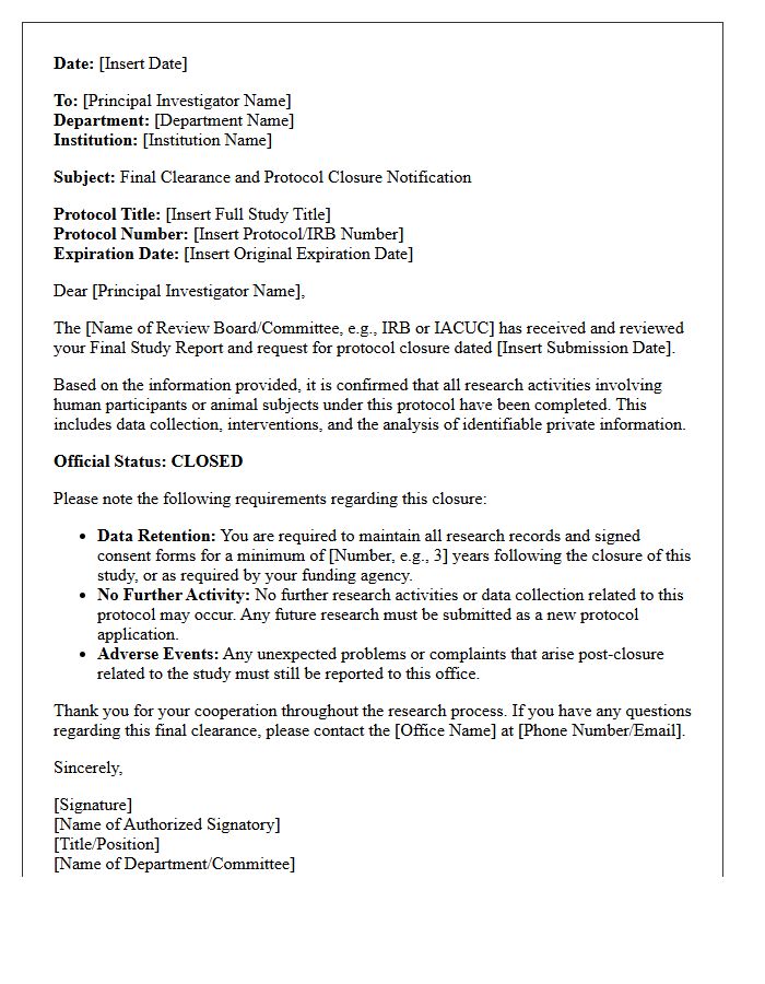 Final Clearance and Protocol Closure Letter