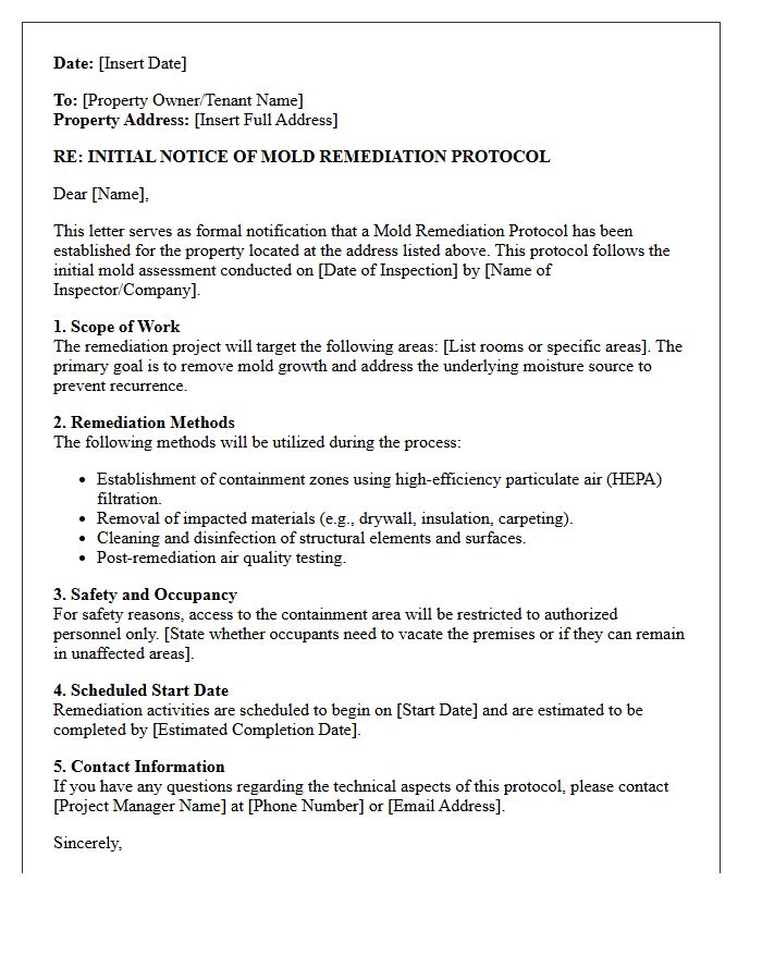 Initial Notice of Mold Remediation Protocol Letter
