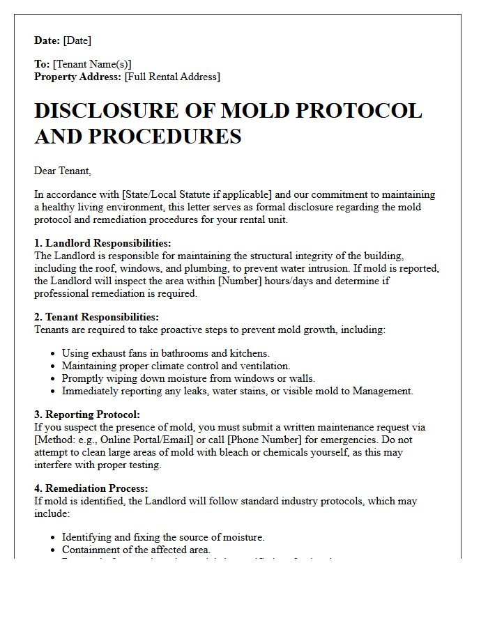 Landlord Disclosure of Mold Protocol Letter