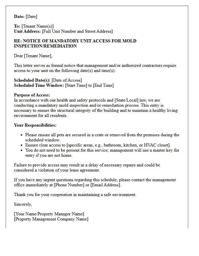 Mandatory Unit Access for Mold Protocol Letter