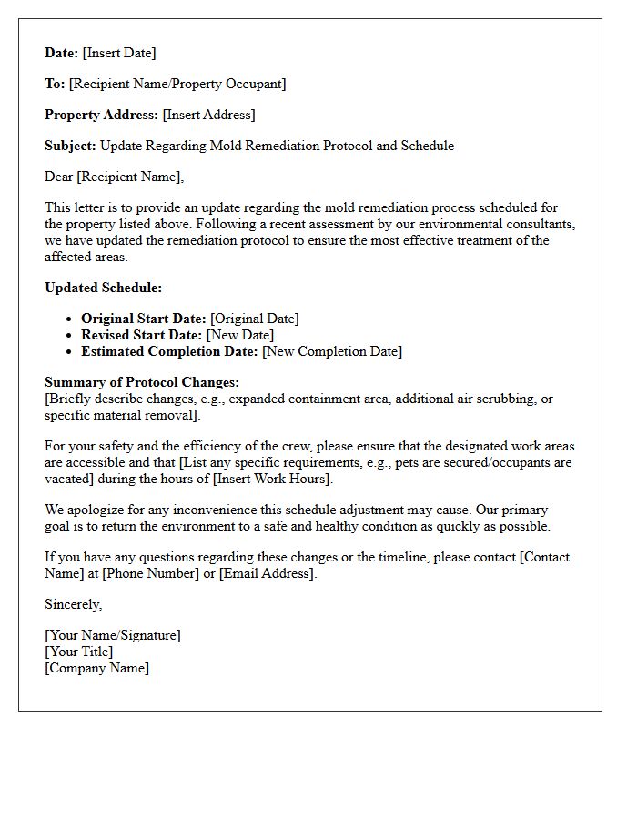 Mold Remediation Protocol Schedule Update Letter