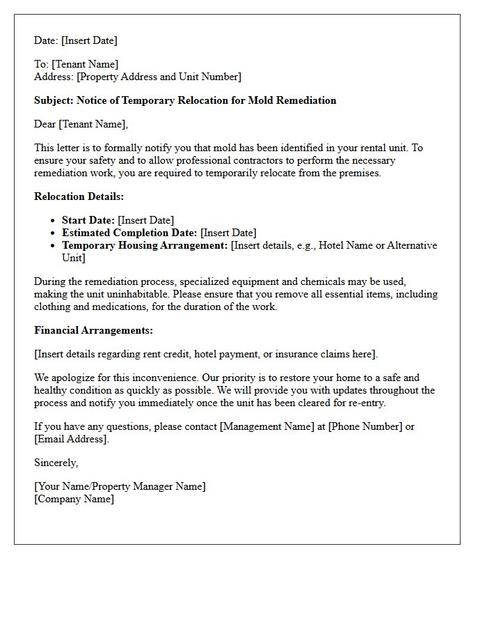 Temporary Relocation for Mold Remediation Letter