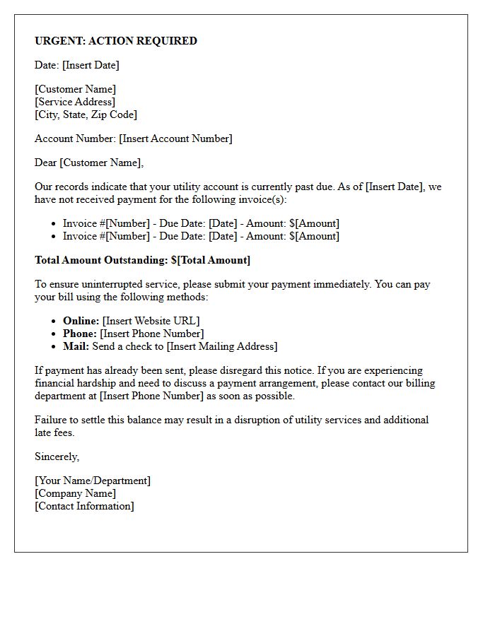 Action Required Letter for Past Due Utility Invoices