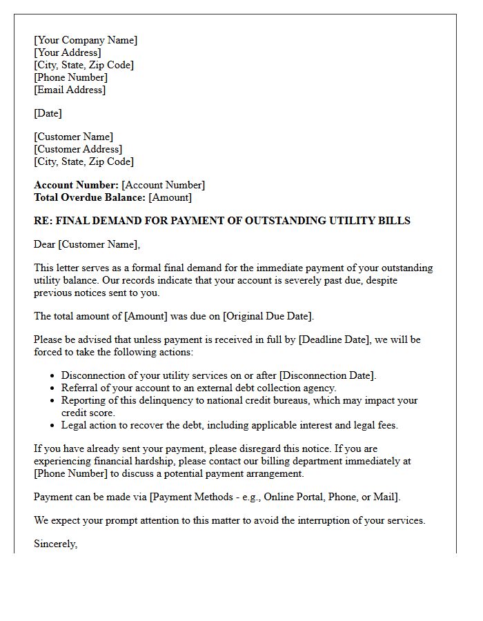 Final Demand Letter for Outstanding Utility Bills