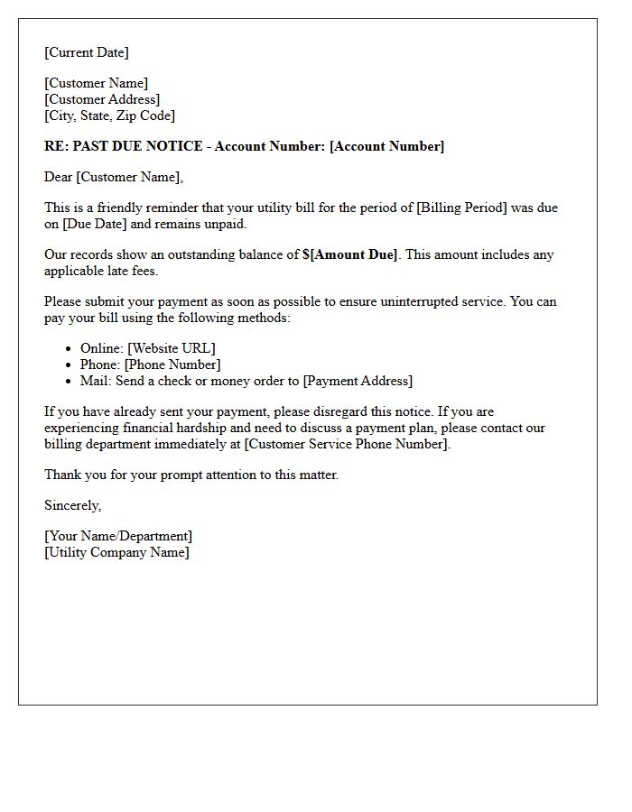 First Notice Letter for Past Due Utility Payment
