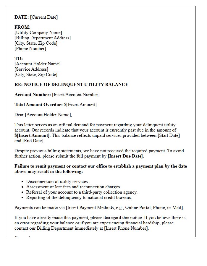 Official Demand Letter for Delinquent Utility Balance