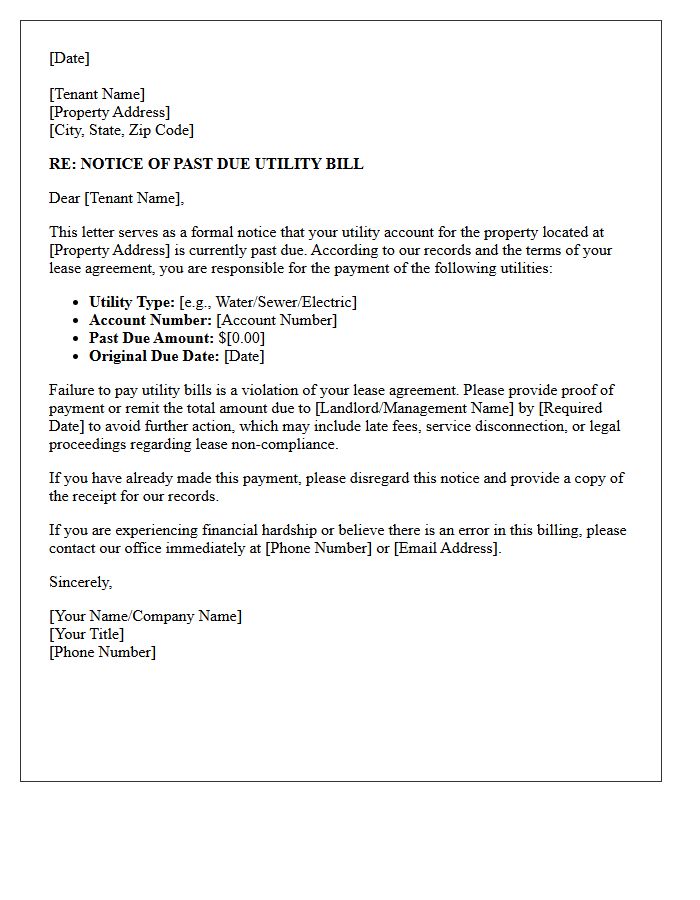 Past Due Utility Collection Letter for Leased Properties