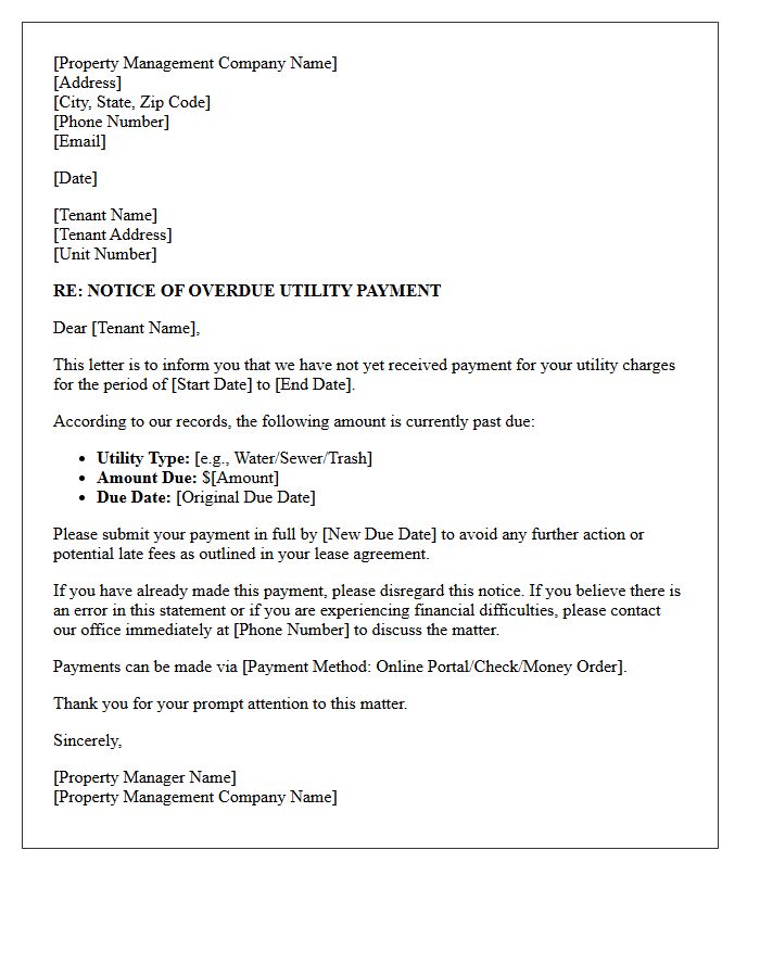 Property Management Letter for Overdue Utility Payment
