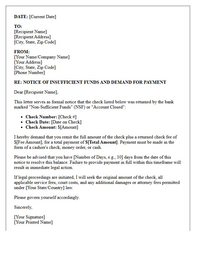 Notice of Insufficient Funds and Intent to Sue Letter