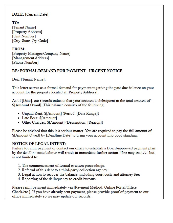 Property Management Demand for Payment and Legal Intent Letter