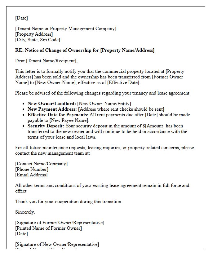 Commercial Property Ownership Transfer Letter