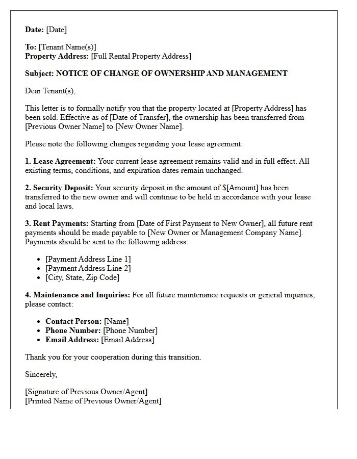 Letter Of Ownership Change For Tenants