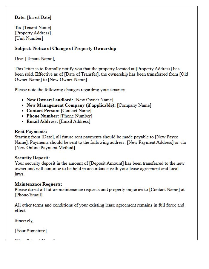 Letter Regarding Change Of Property Owner