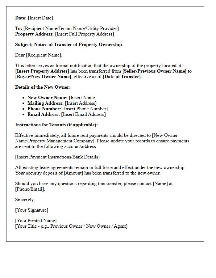 Notice Of Transfer Of Property Ownership Letter