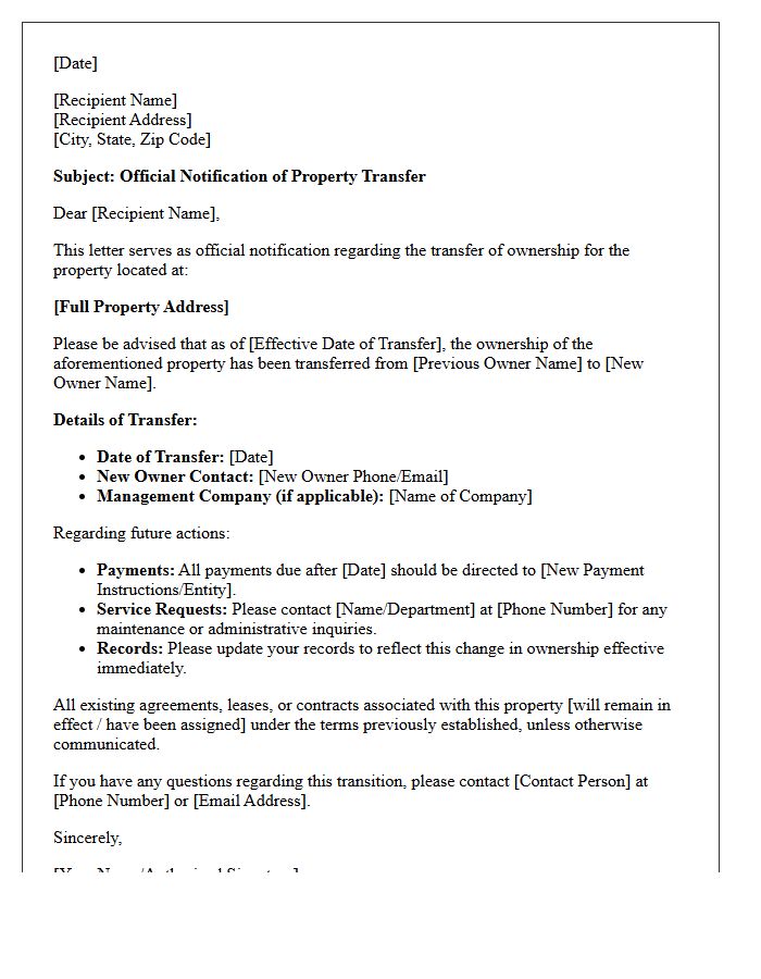 Official Property Transfer Notification Letter