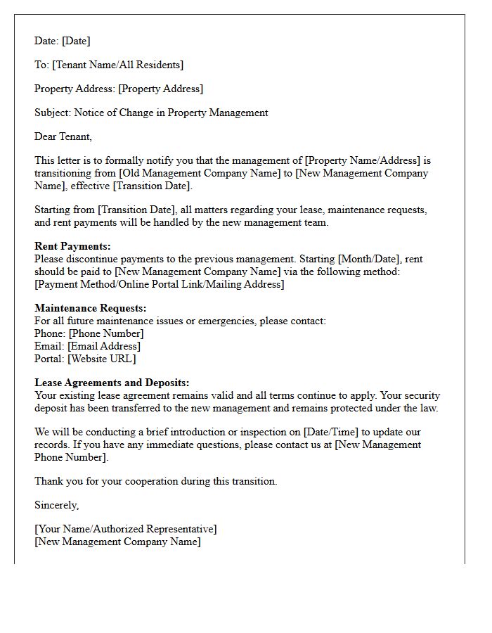 Property Management Transition Letter