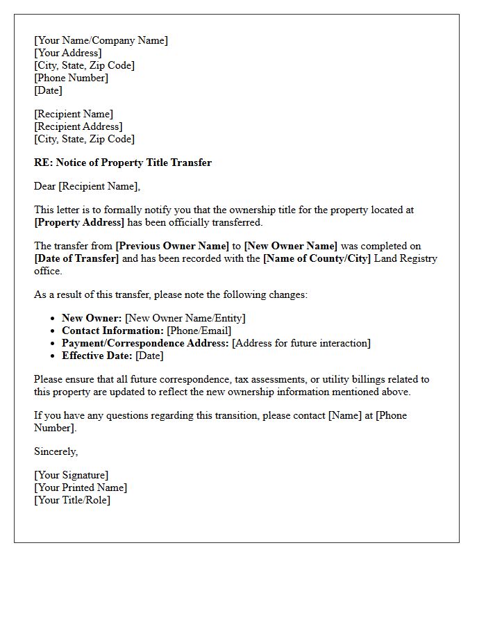 Property Title Transfer Announcement Letter