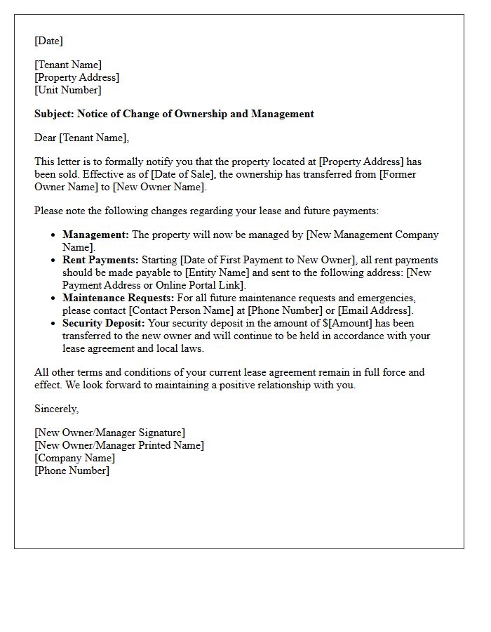 Real Estate Ownership Transition Letter