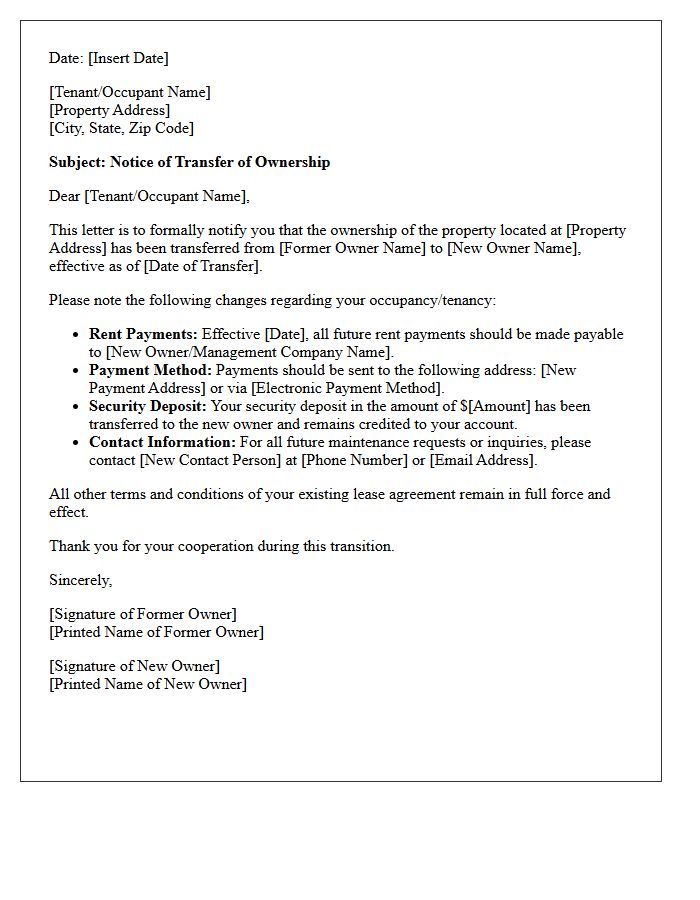 Residential Property Transfer Of Ownership Letter