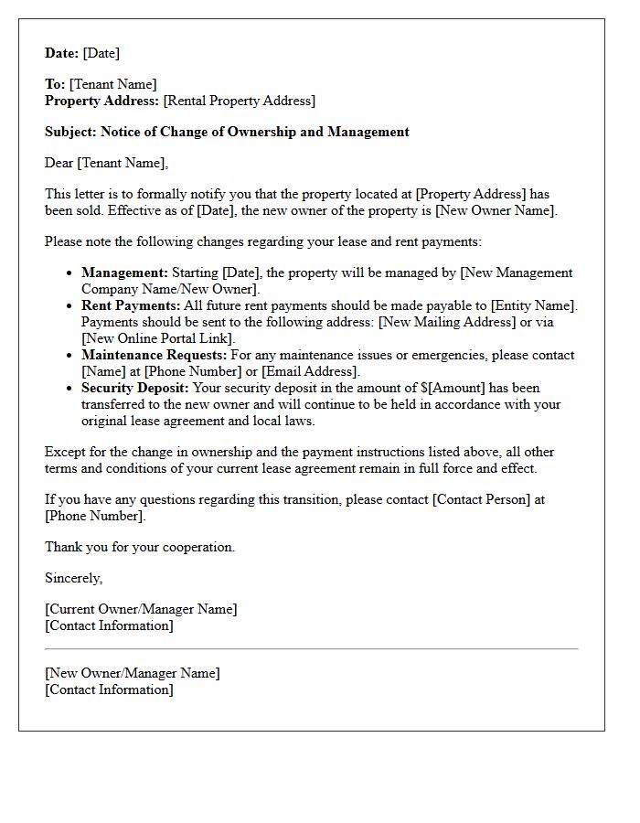 Tenant Notification Letter For Change Of Ownership