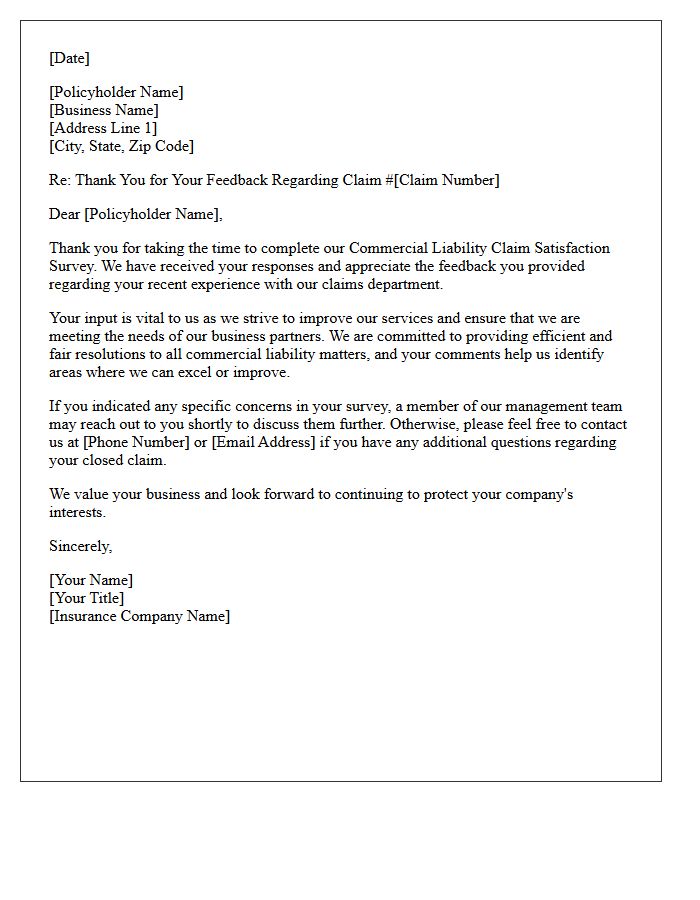 Commercial Liability Claim Survey Response Thank You Letter