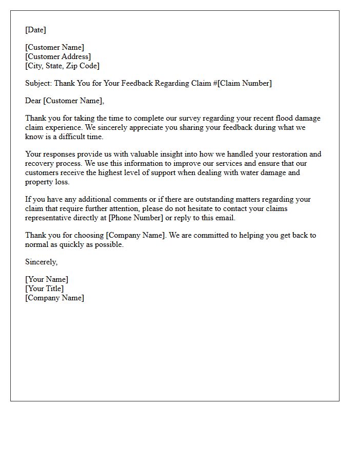Flood Damage Claim Experience Survey Thank You Letter