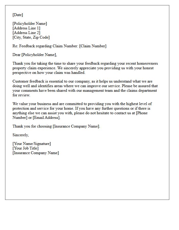 Homeowners Property Claim Feedback Appreciation Letter