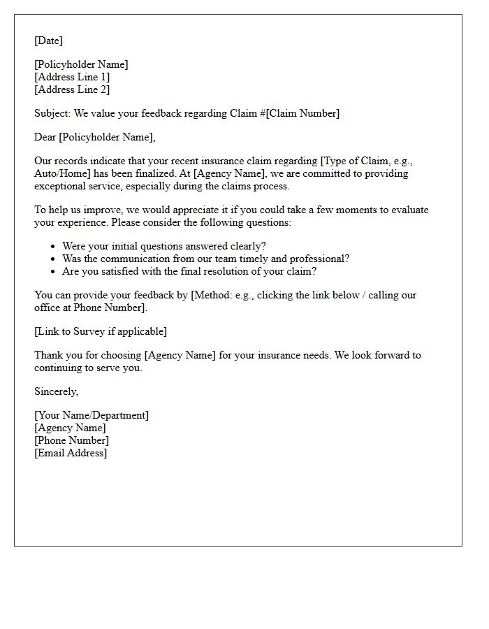 Insurance Agency Post-Claim Service Evaluation Letter